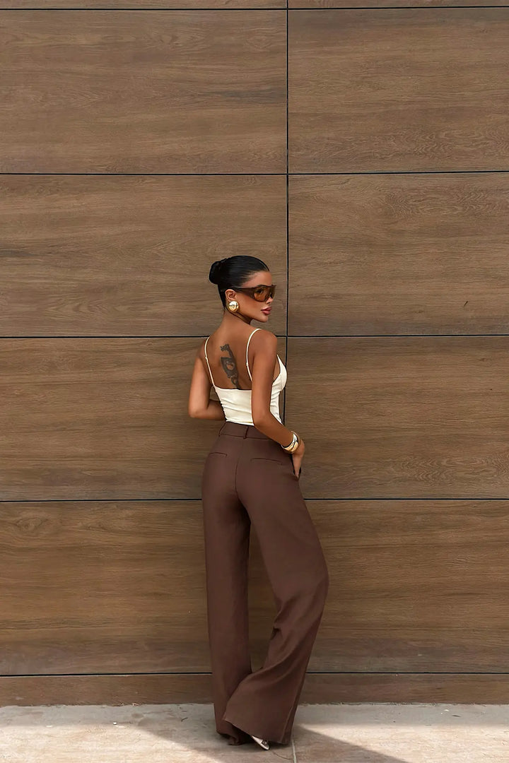 EYY Women Brown Basic Belt Detail Trousers - Sacramento
