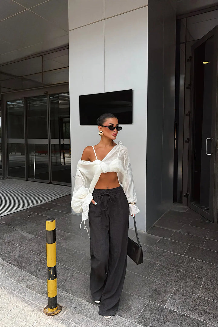 EYY Women Black Linen Trousers - Pisa