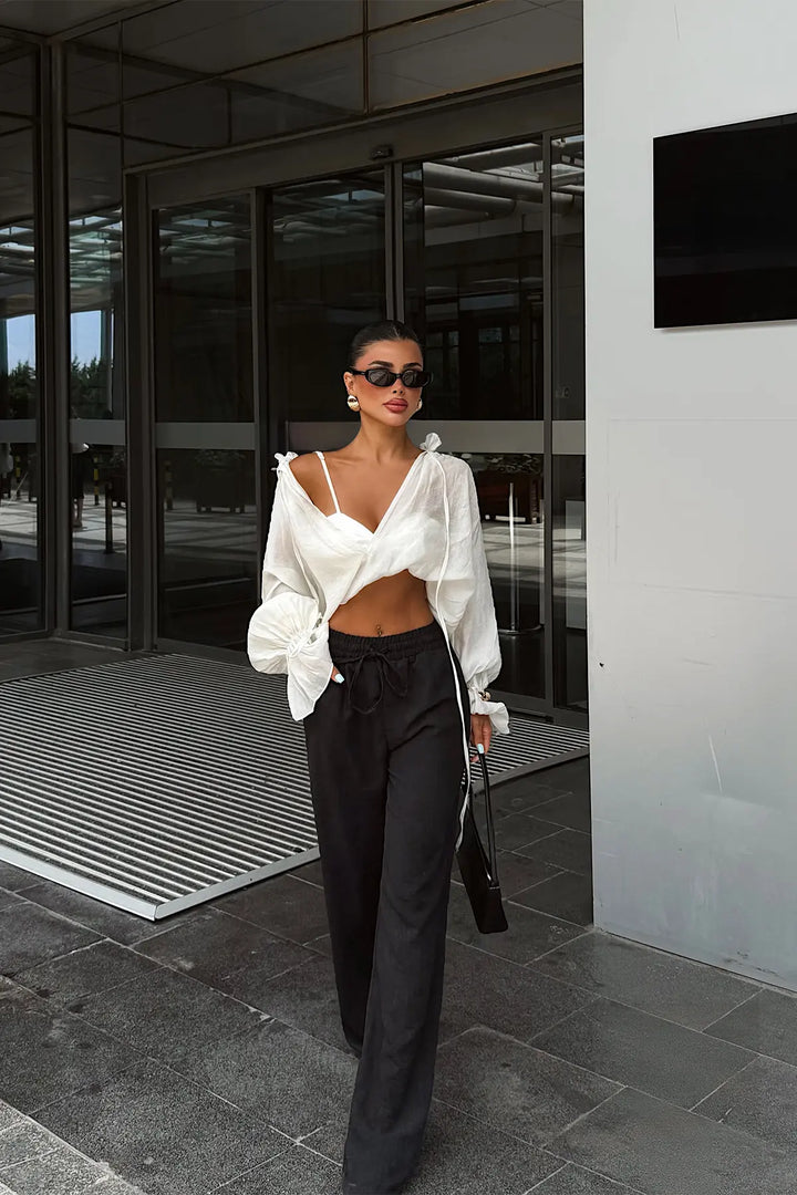 EYY Women Black Linen Trousers - Pisa