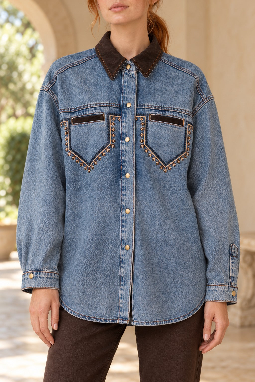 XLJ Embroidered Leather Detail Shirt 6340 - Huntsville