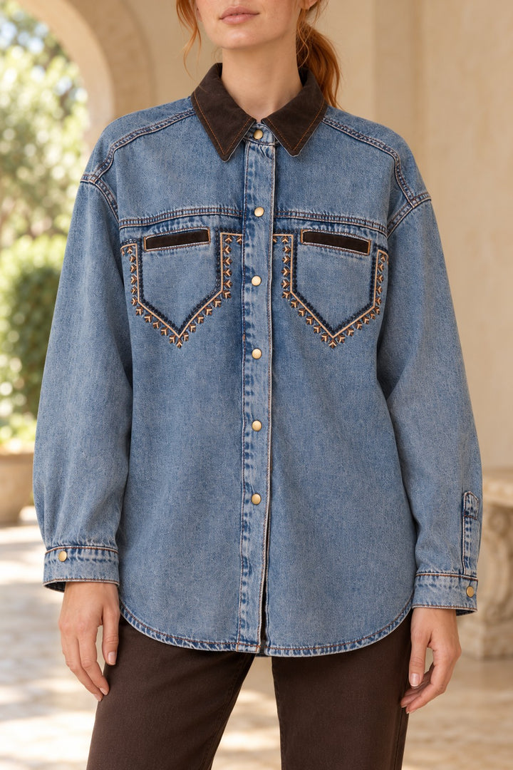XLJ Embroidered Leather Detail Shirt 6340 - Huntsville