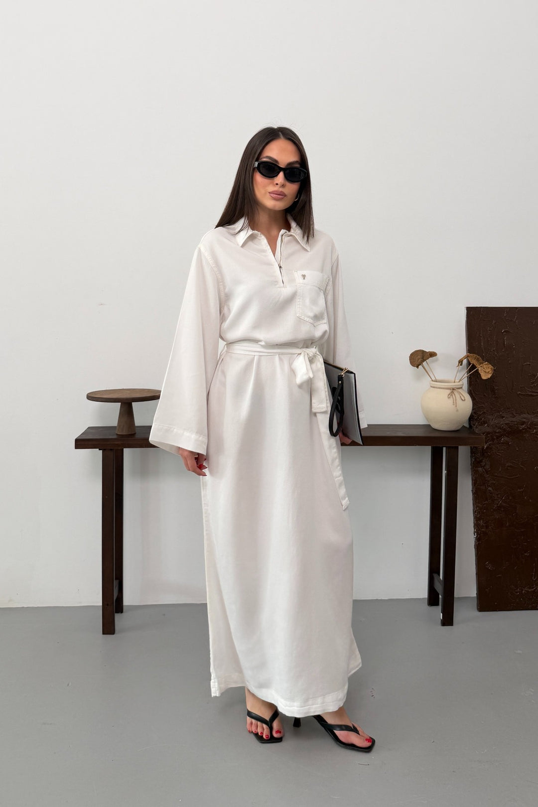 XLJ Belted Long Denim Dress - Round Lake Beach