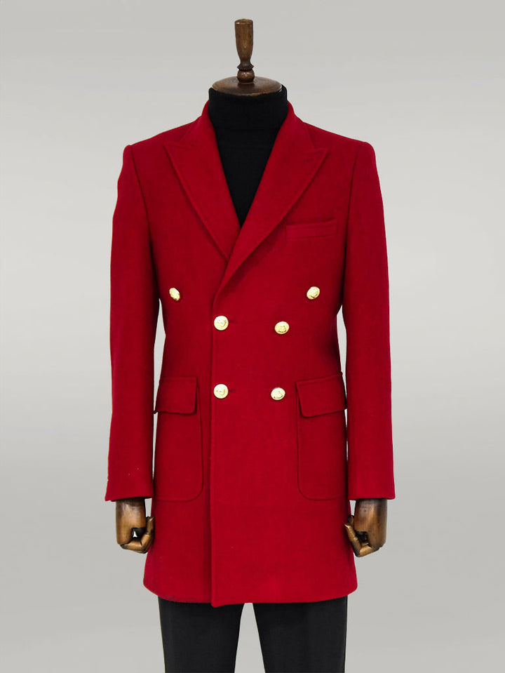 WSS Metal Buttoned Double Breasted Burgundy Men Coat  - Singen