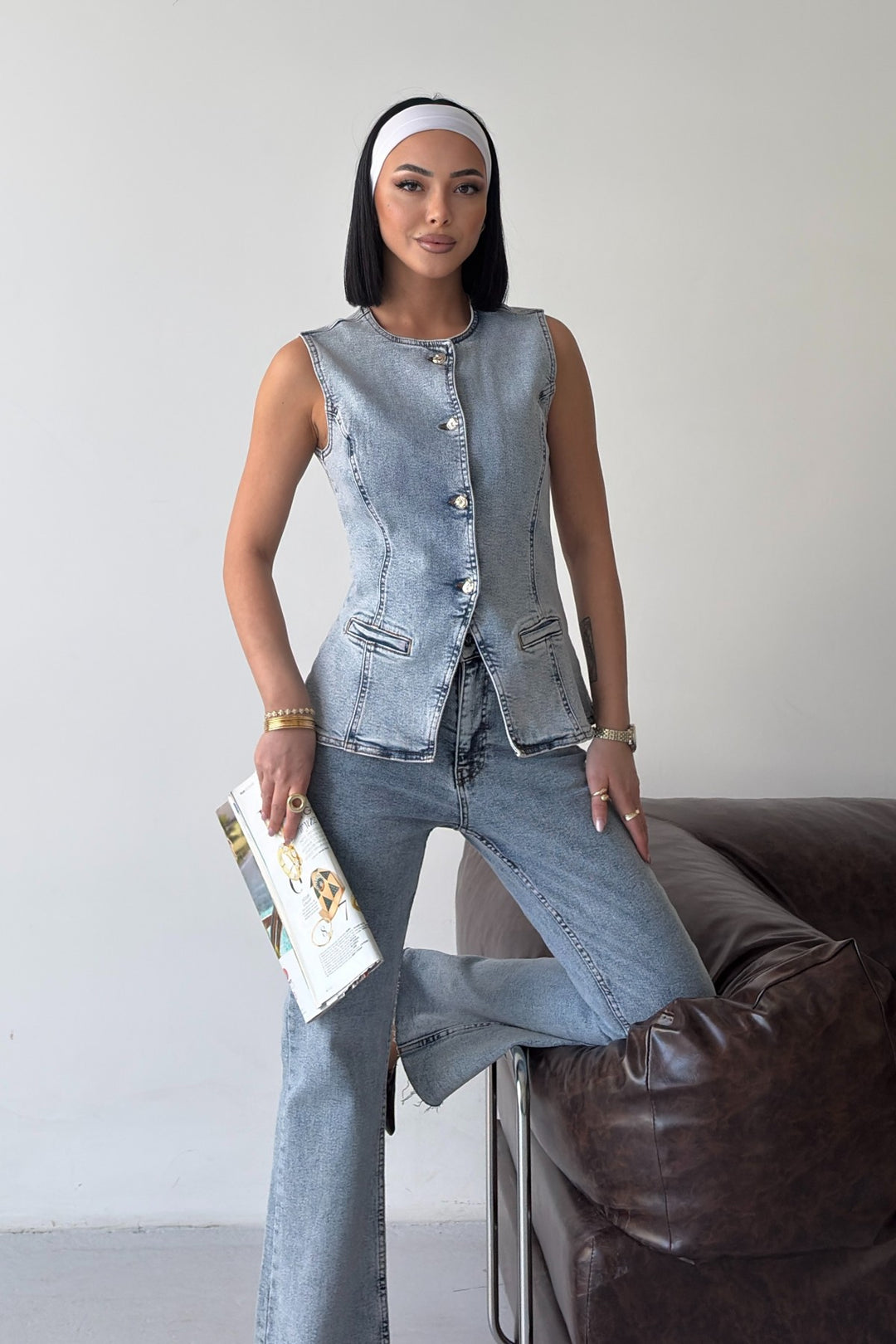 XLJ Denim Vest with Slit Front - Bilhorod-Dnistrovskyi