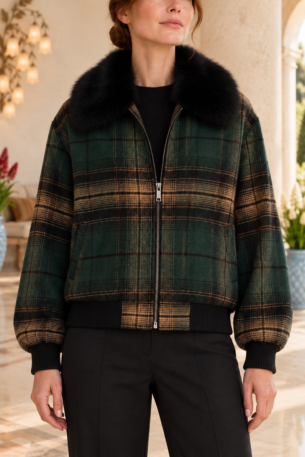 XLJ Fur-Collared Bomber Jacket 6398 - Slidell