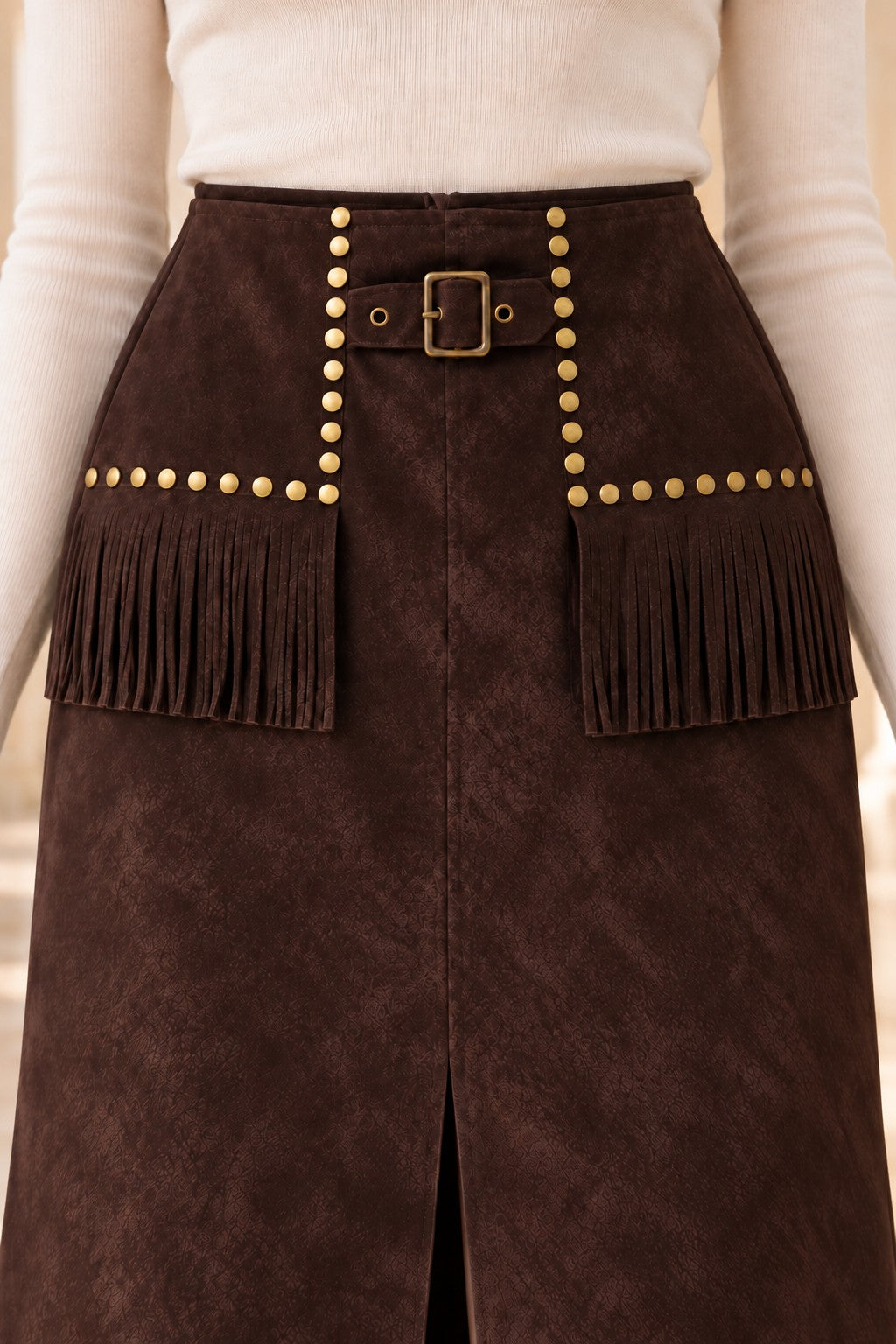 XLJ Tasseled Slit Leather Skirt 1102 - Taylorsville