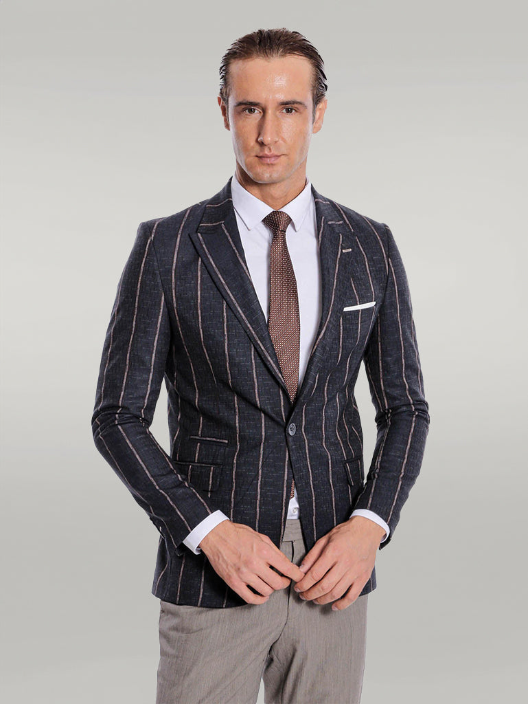 WSS Striped Dark Grey Slim-Fit Blazer  - Singen