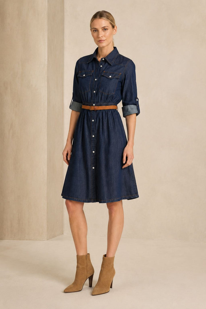 XLJ Short Denim Dress with Ruffle Detail - Orihuela