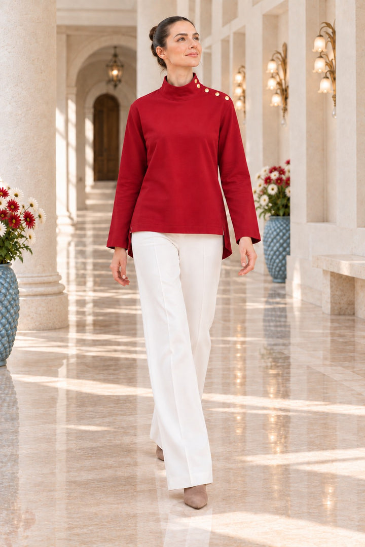 XLJ High-Neck Blouse with Snap Buttons on the Shoulder 441 - Apple Valley