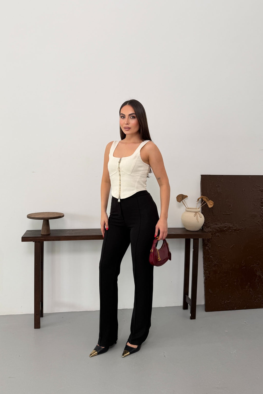 XLJ Denim Bustier with Front Zipper - Cortazar
