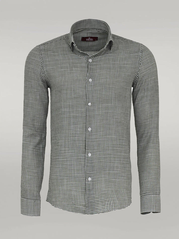WSS Houndstooth Pattern Green Men Shirt  - Singen