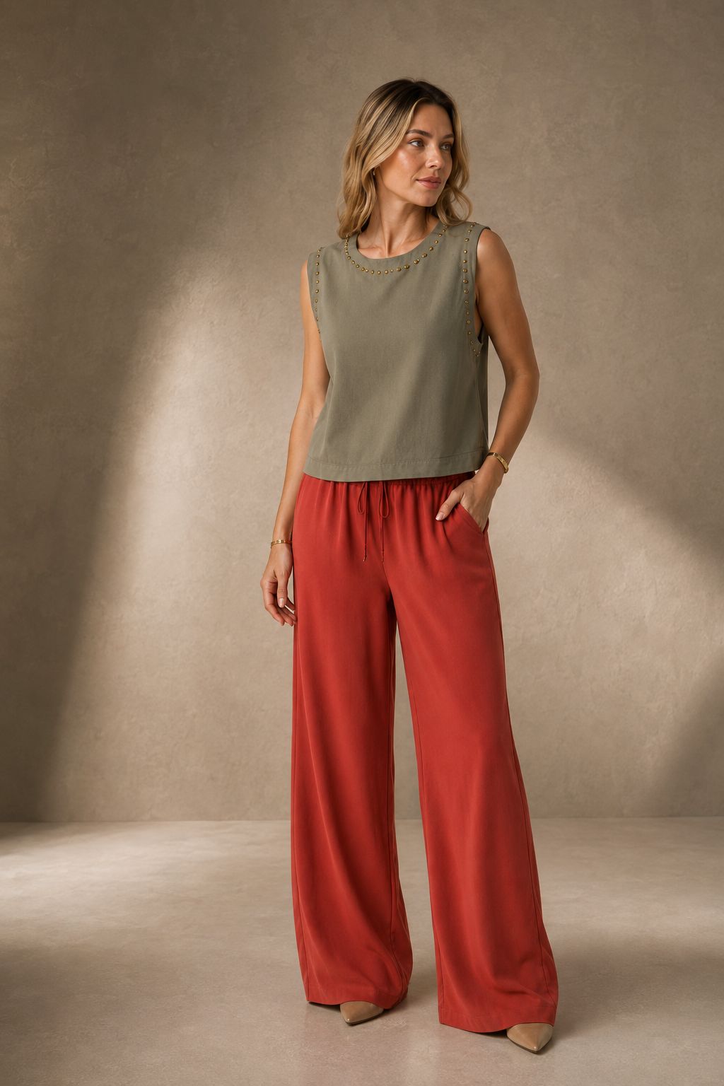 XLJ Sleeveless Blouse with Stud Detail HS431 - Woodstock