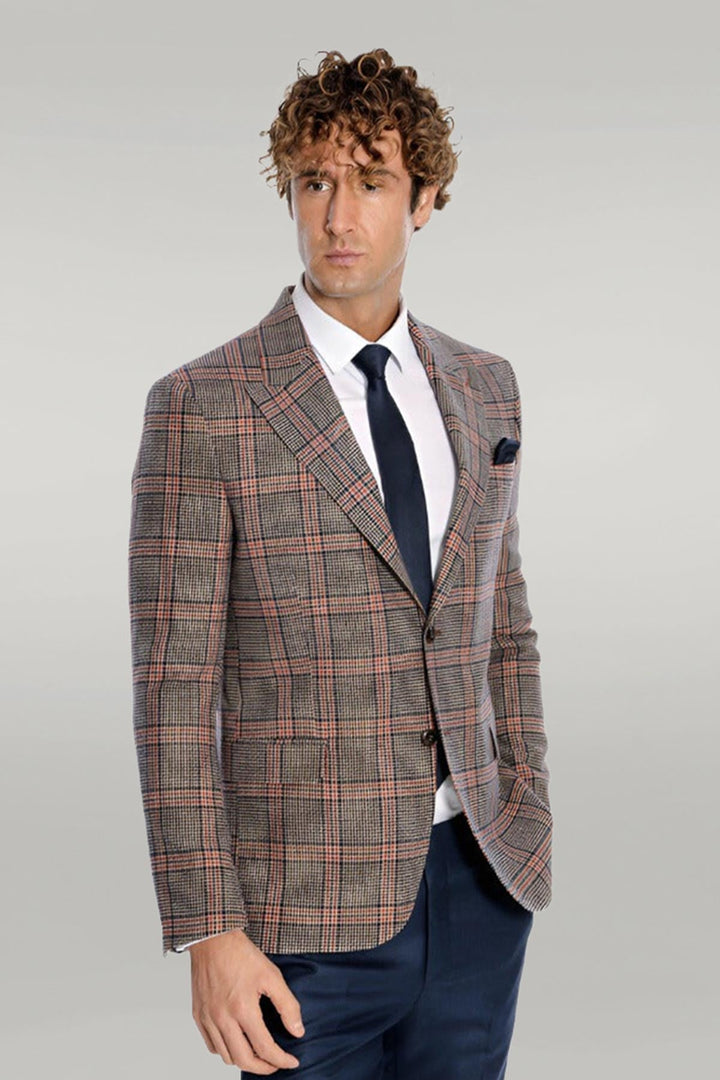 WSS Checked Navy Blue Men Blazer  - Zihuatanejo