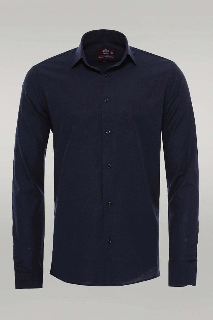 WSS Plain Long Sleeves Regular Fit Navy Blue Men Shirt  - Roanoke