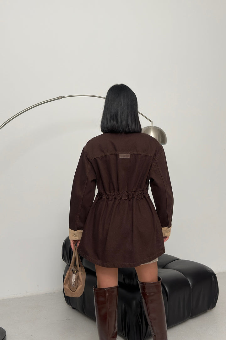 XLJ Velvet Piece Detailed Zippered Denim Jacket - Aurora