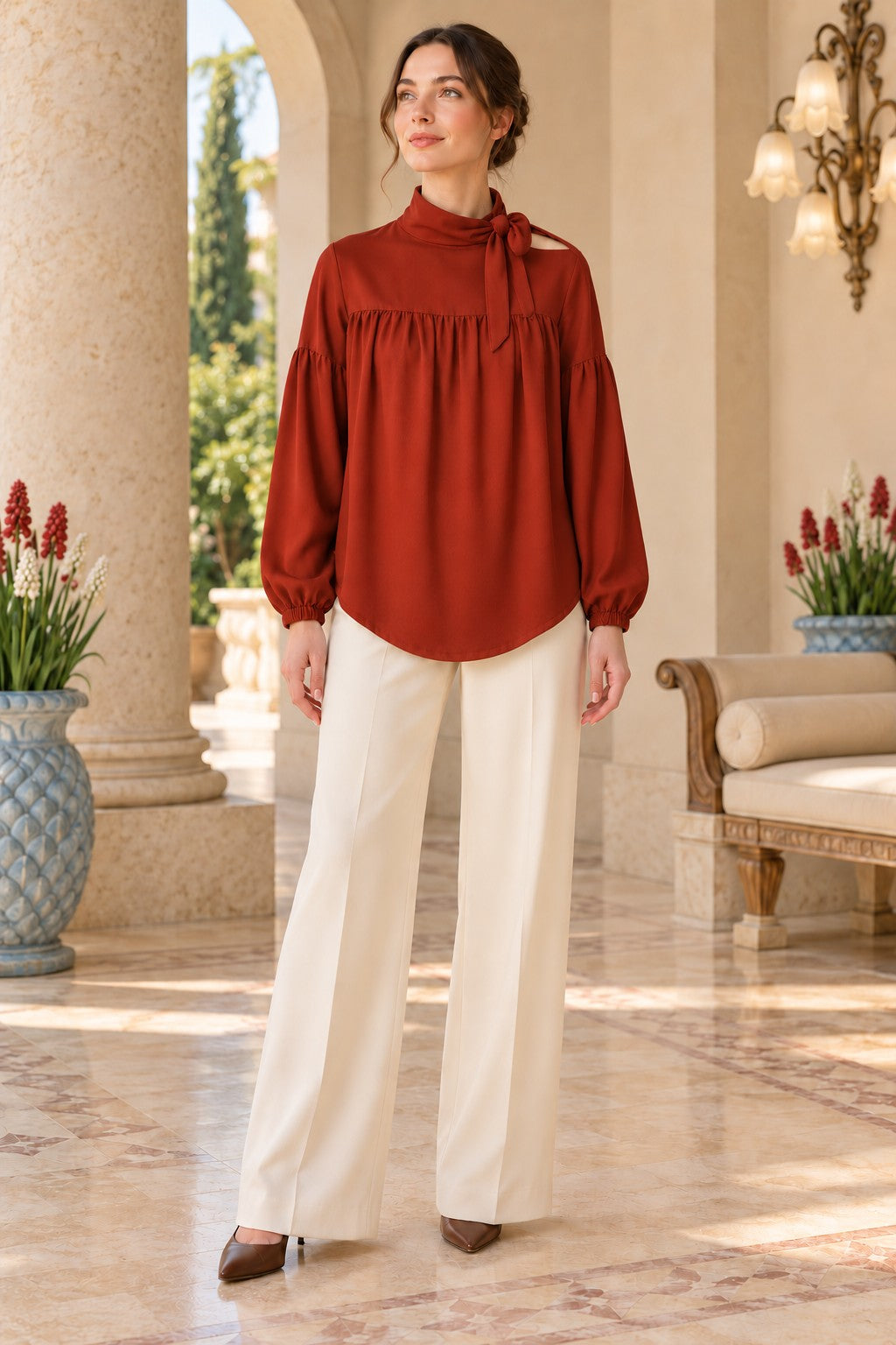 XLJ Scarf Collar Gathered Shirt 6401 - North Bergen