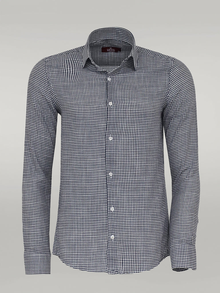 WSS Houndstooth Pattern Navy Blue Men Shirt  - Singen