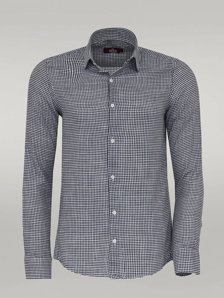 WSS Houndstooth Pattern Navy Blue Men Shirt  - Singen