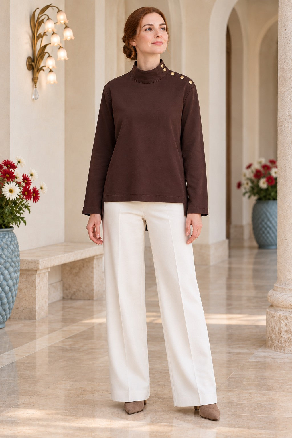 XLJ High-Neck Blouse with Snap Buttons on the Shoulder 441 - Gardena