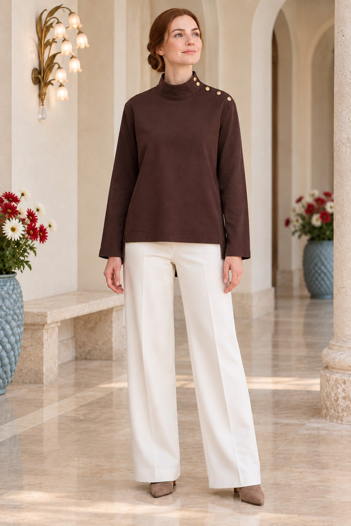 XLJ High-Neck Blouse with Snap Buttons on the Shoulder 441 - Gardena