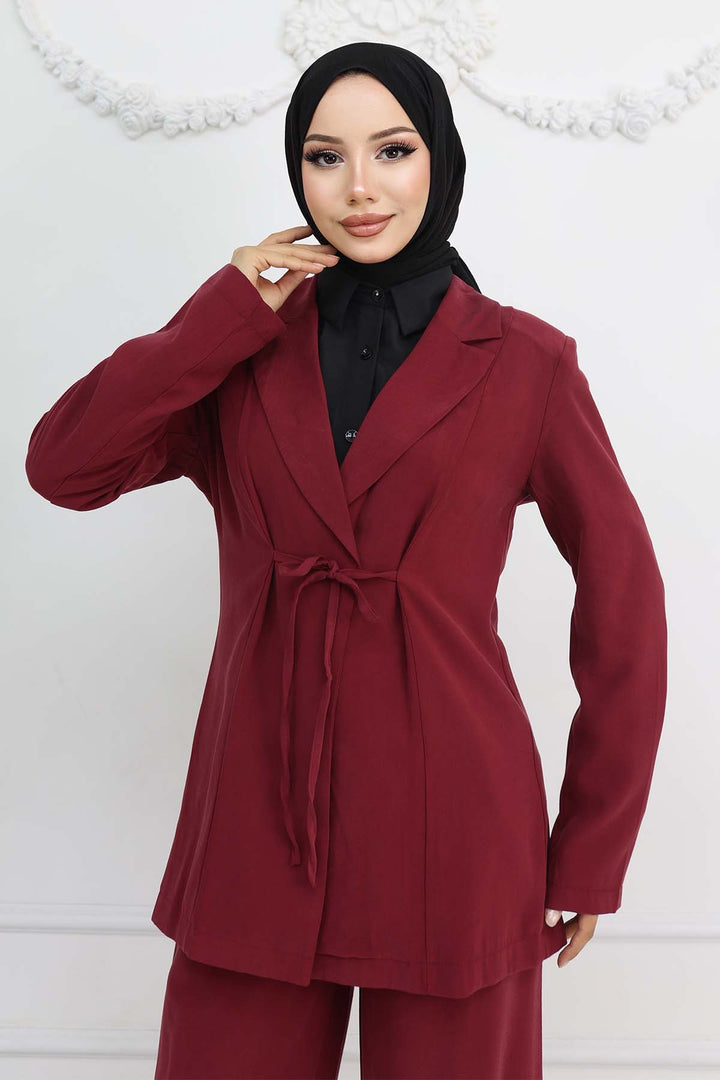 BNG Women İp Bağcıklı Ceket Takım Bordo 2265 - Hoorn