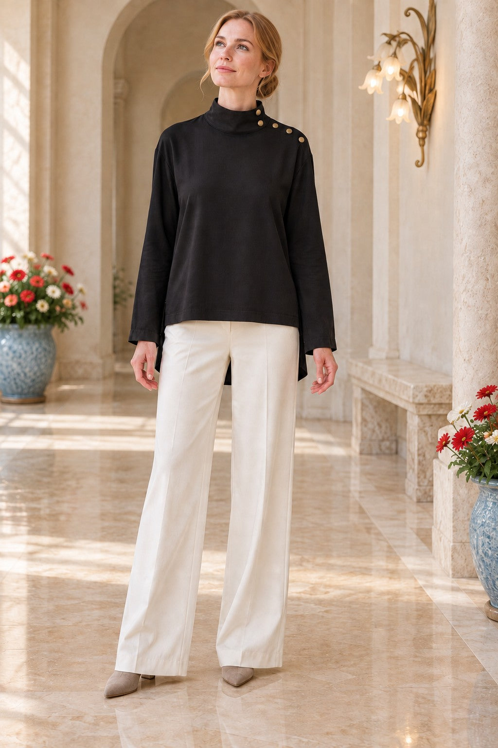 XLJ High-Neck Blouse with Snap Buttons on the Shoulder 441 - Cihuatlán