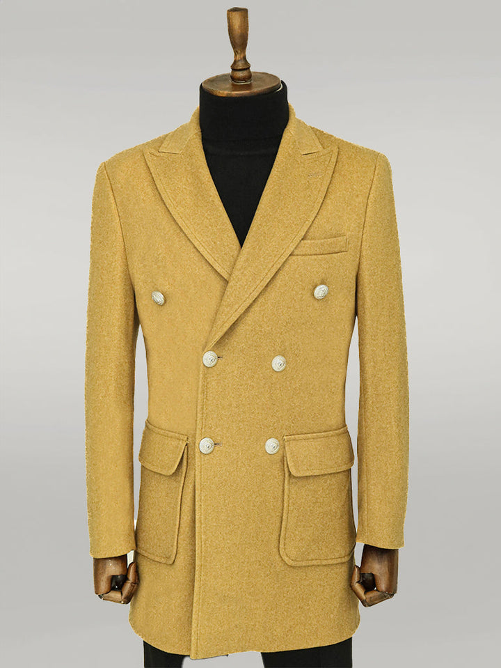 WSS Metal Buttons Wool Cashmere Tan Men Double Breasted Coat  - Singen