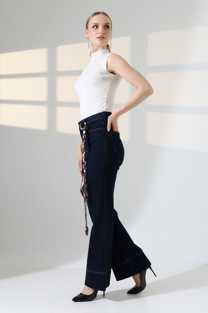 XLJ Palazzo Jeans with Hem Detail - Gouda