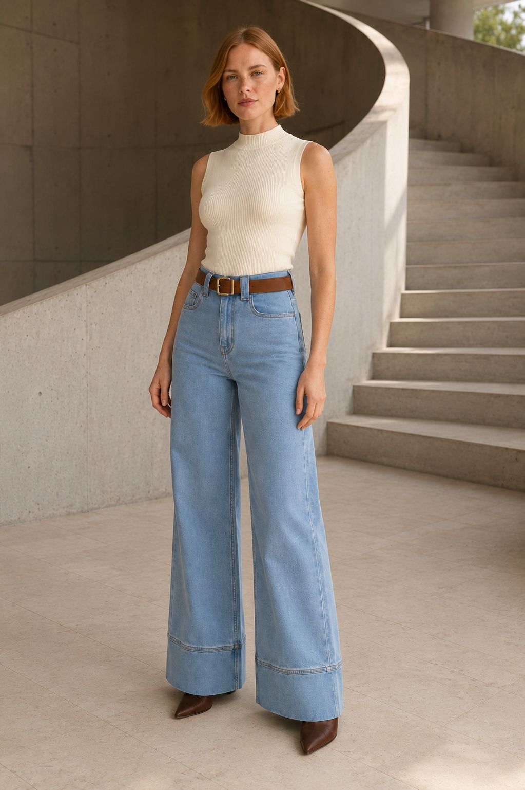 XLJ Palazzo Jeans with Hem Detail - Meadow Woods
