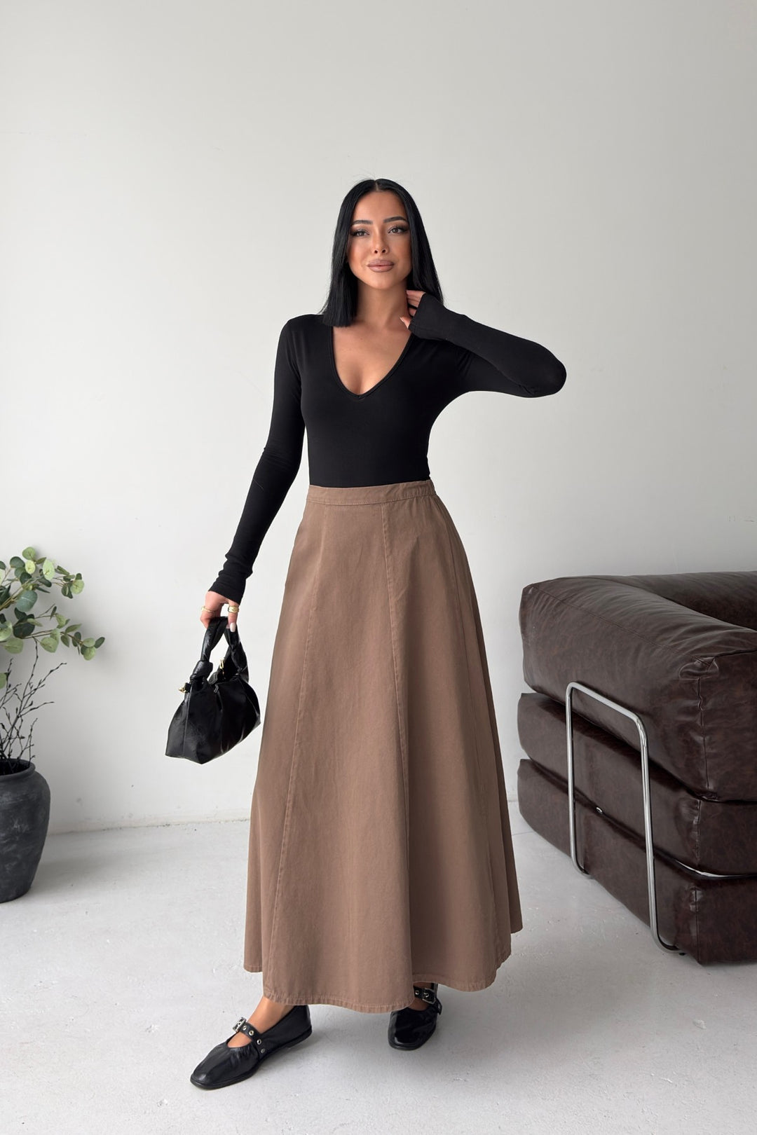 XLJ Ruffled Long Skirt with Elasticated Waist 1063 - Monterey Park