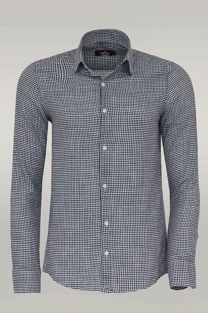 WSS Houndstooth Pattern Navy Blue Men Shirt  - Gavá