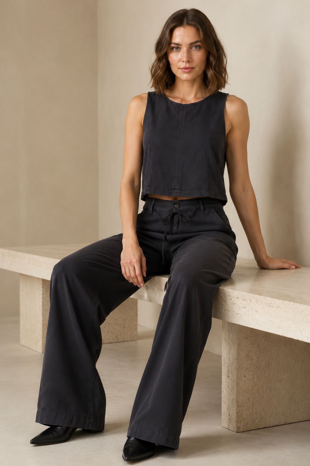 XLJ Sleeveless Blouse and Lace-Up Relaxed Pants Set 3214 - Porto