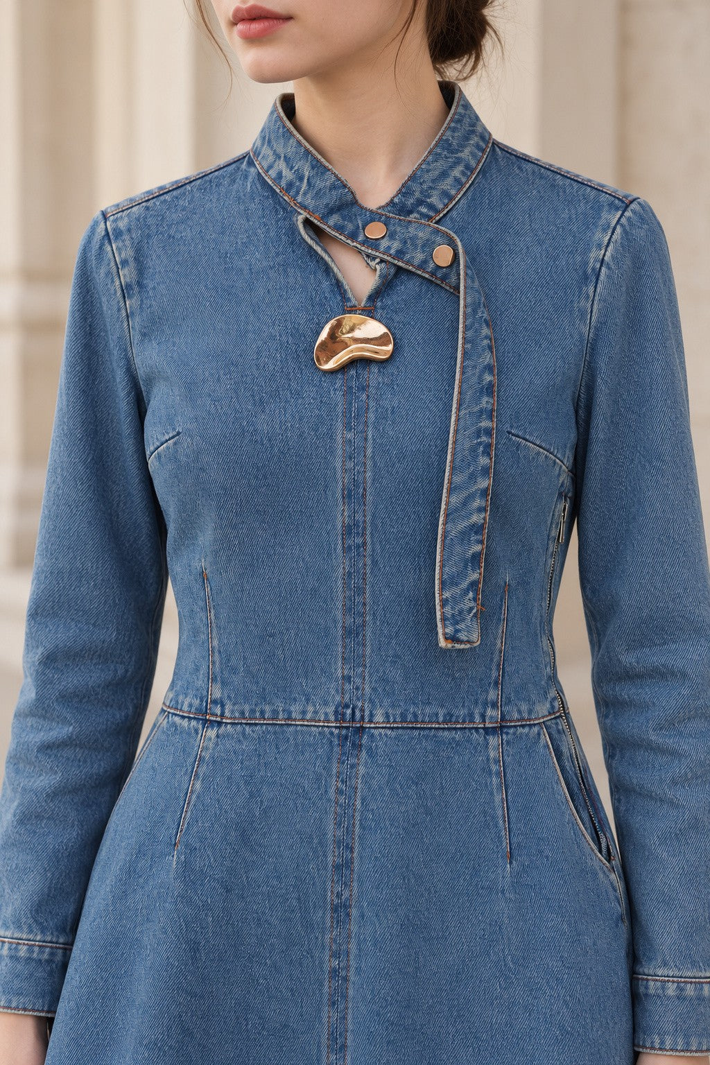 XLJ Denim Dress with Buckle and Belt 3102 - Tuxtla