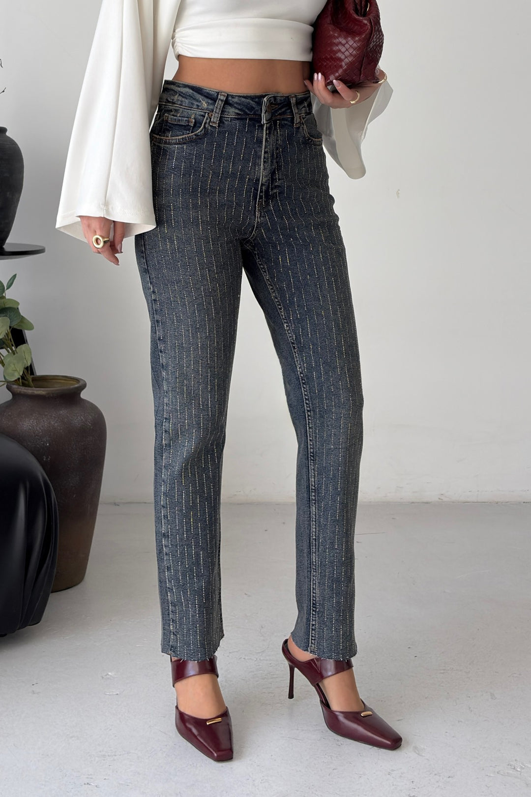 XLJ Rhinestone Mom Fit Jeans - Wembley