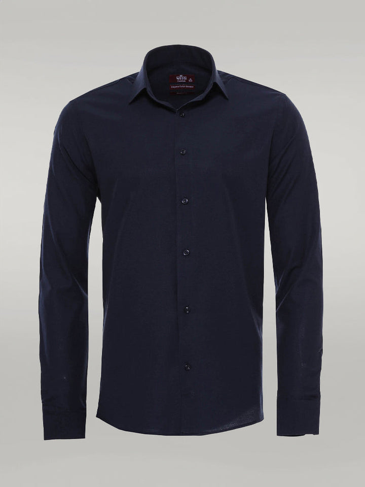 WSS Plain Long Sleeves Regular Fit Navy Blue Men Shirt  - Singen