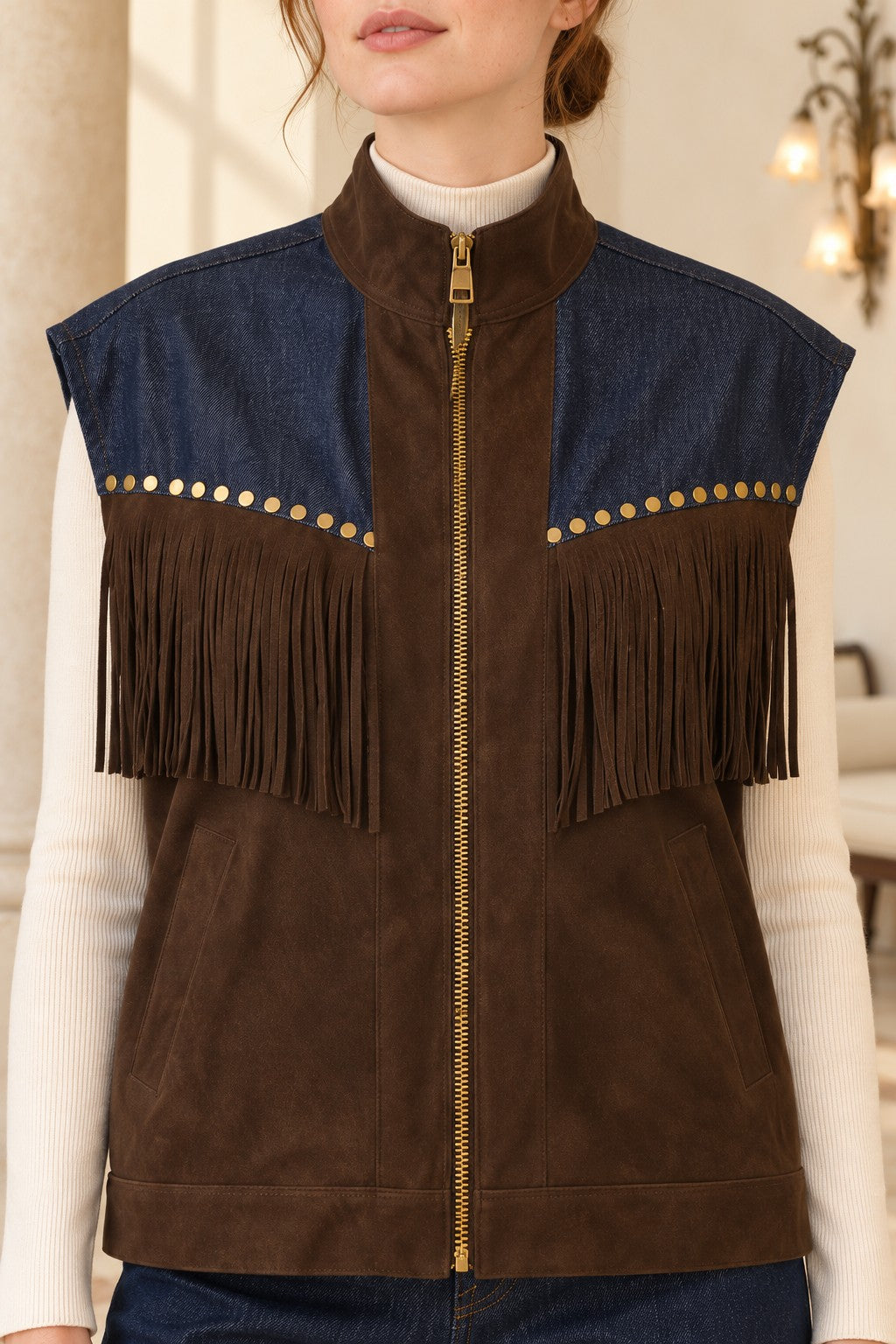 XLJ Leather Vest with Tassel Trim 6353 - Ágioi Anárgyroi