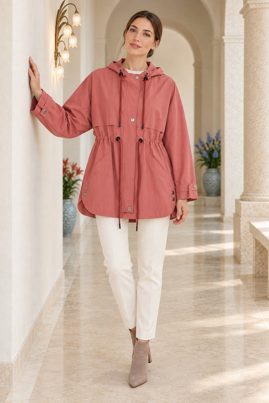 XLJ Drawstring Hooded Raincoat 6302 - Campeche