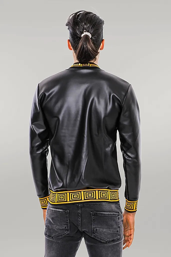 WSS Black Leather Touch Printed Seasonal Coat  - Singen