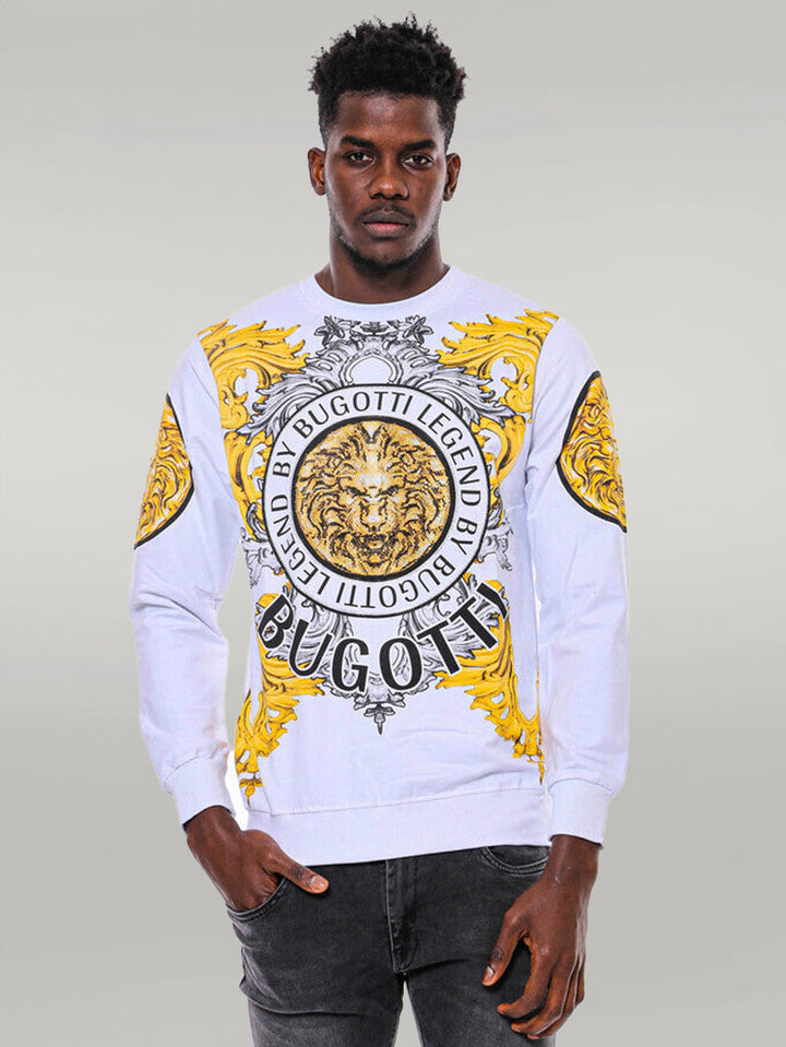 WSS Lion Patterned Slim Fit White Sweatshirt  - Singen