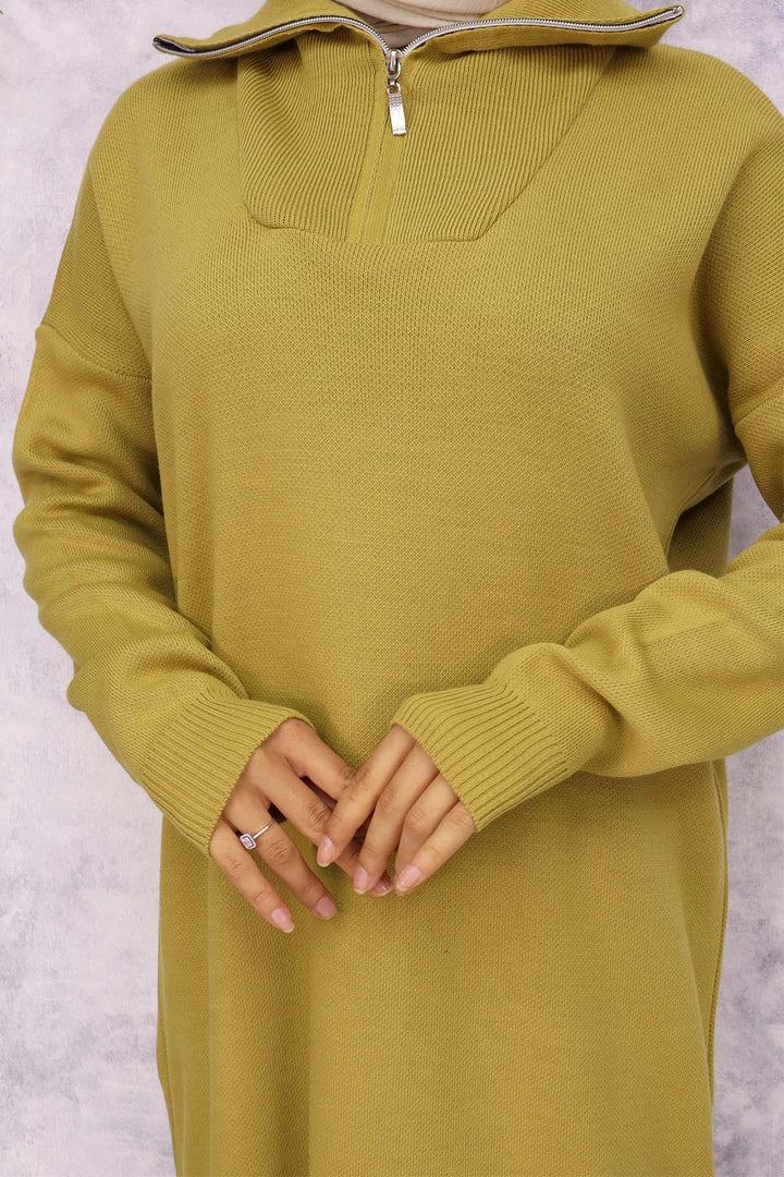 BNG Women Zippered Collar Knit Dress Olive Green - Oradea