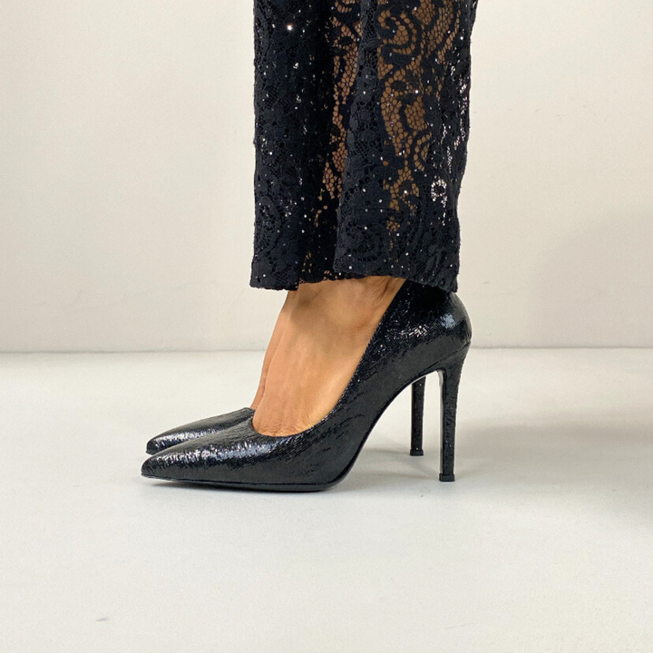 DSM Lili Stiletto Black Embossed Heeled Women's Shoe - Nocera Inferiore
