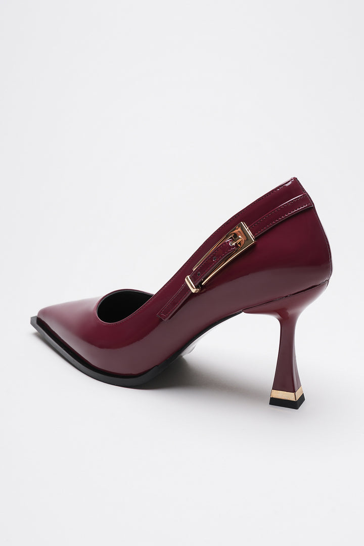 DSM Pony Bordeaux Leather Stiletto with Gold Buckle Detail High Heel Women's Shoe - Guilderland