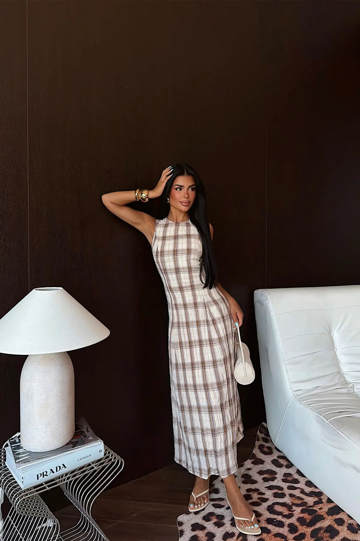 EYY Women Brown Plaid Dress - Mettmann