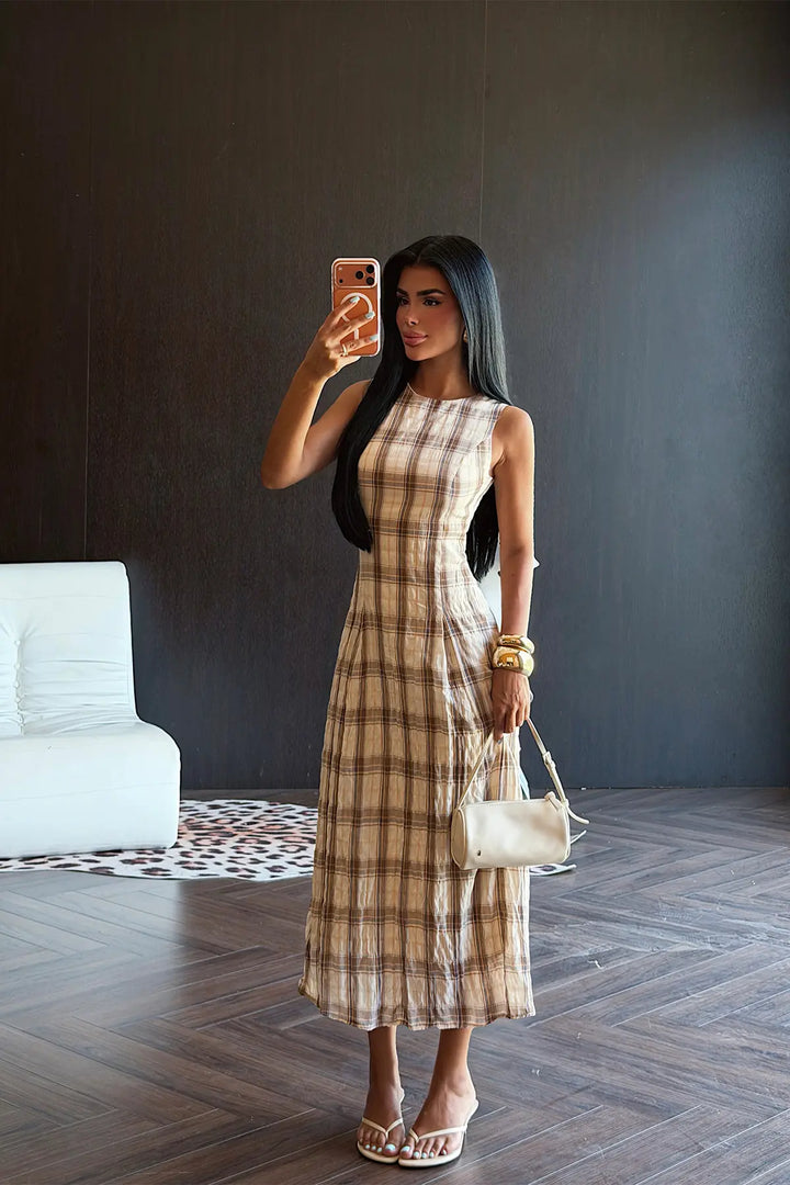 EYY Women Brown Plaid Dress - Mettmann