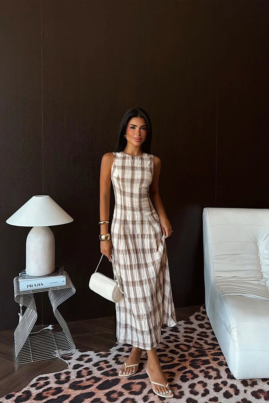 EYY Women Brown Plaid Dress - Mettmann