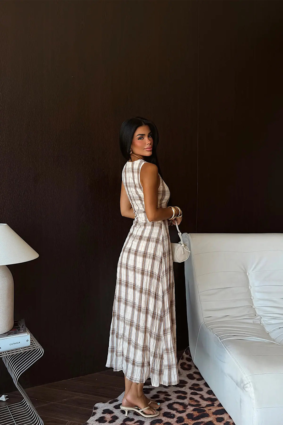 EYY Women Brown Plaid Dress - Mettmann