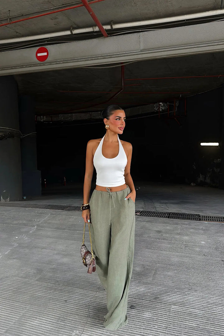EYY Women Green Tie-Up Trousers - Huebampo