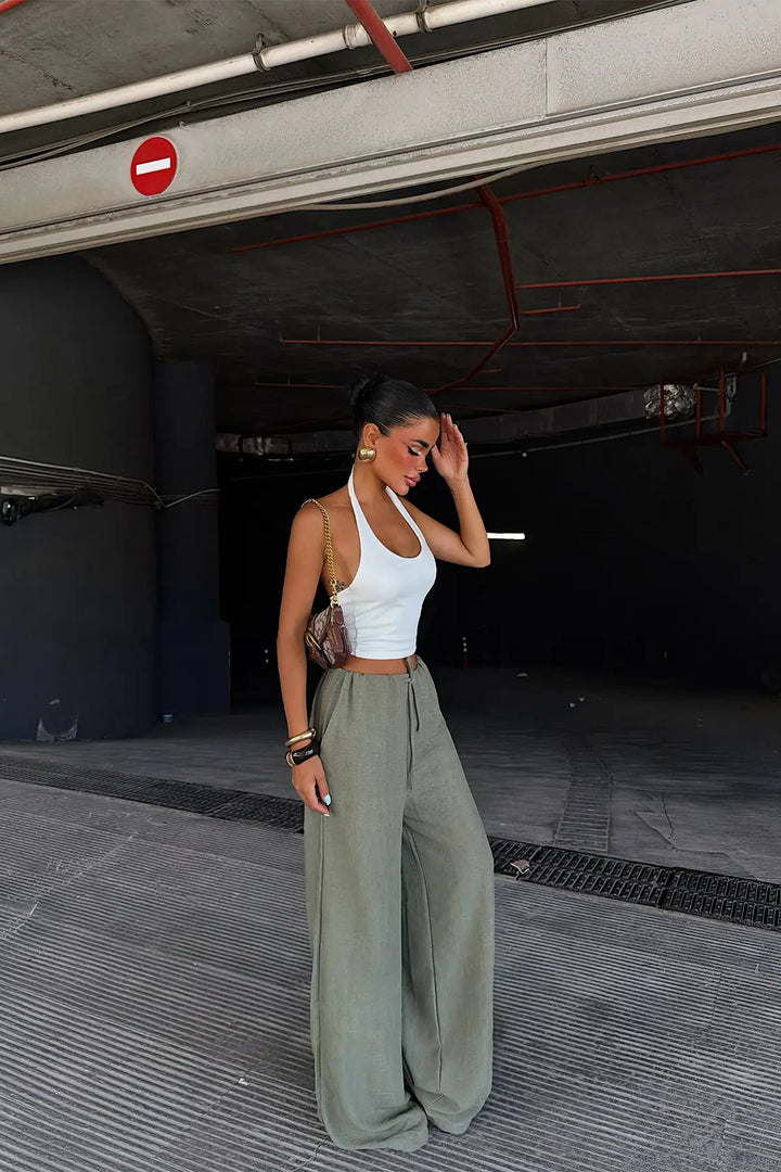 EYY Women Green Tie-Up Trousers - Huebampo