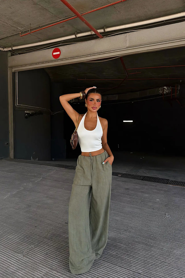 EYY Women Green Tie-Up Trousers - Huebampo
