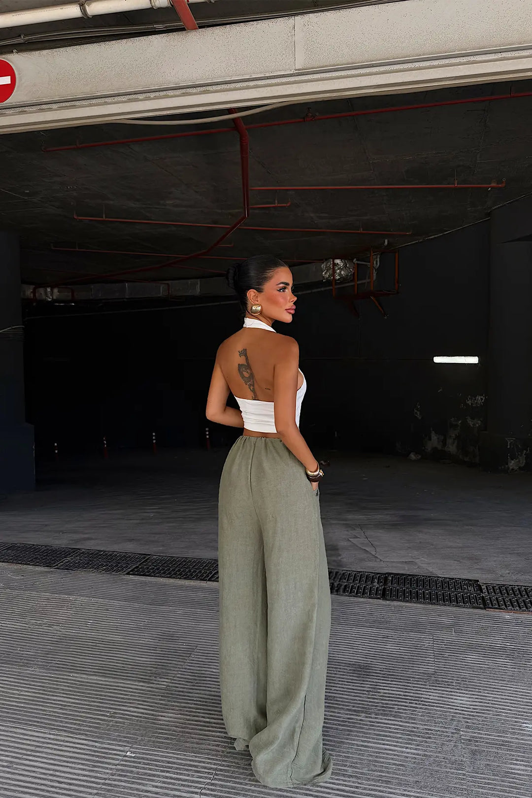 EYY Women Green Tie-Up Trousers - Huebampo
